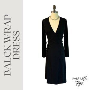 Black Ribbed Cotton Wrap Dress